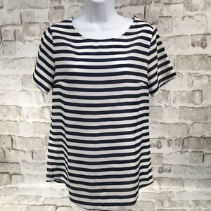 Shade Women's Size S Blouse Stripes Short Sleeve Navy Blue